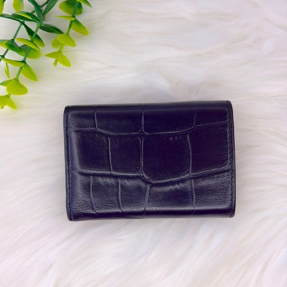 Balenciaga Navy Blue Croc-Embossed Trifold Compact Wallet - Picture 2 of 15